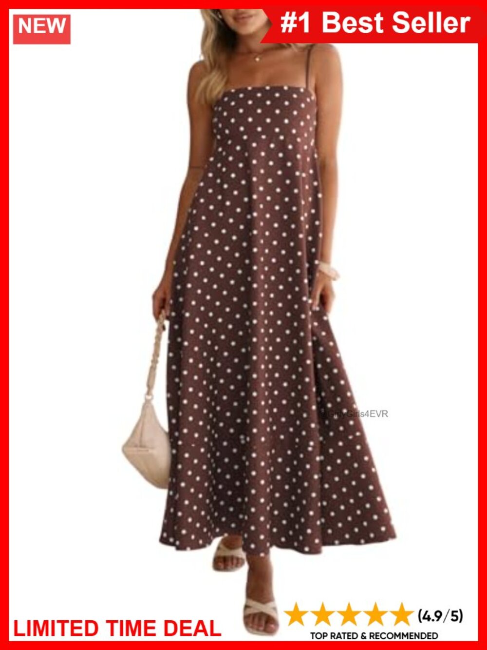 Vintage Polka Dot Maxi Dress Smocked Back Spaghetti Strap Ruffle Hem